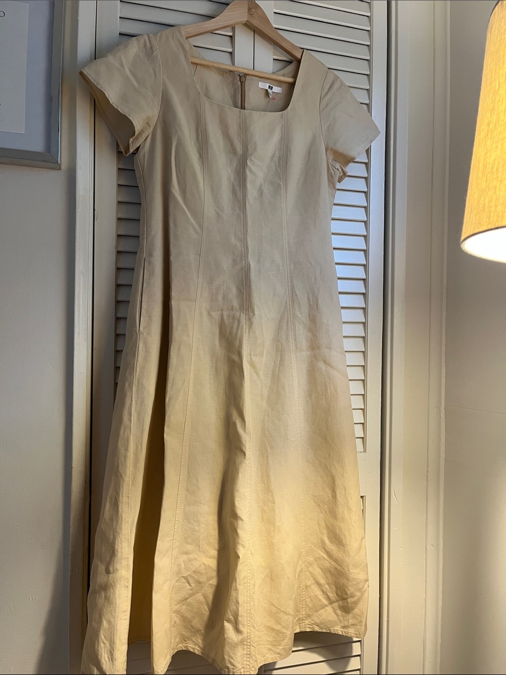 Uniqlo Cream Short-Sleeve Midi Dress